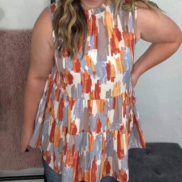 SLEEVELESS HALTER NECK MULTI PRINT TANK TOP - Picture 1 of 6